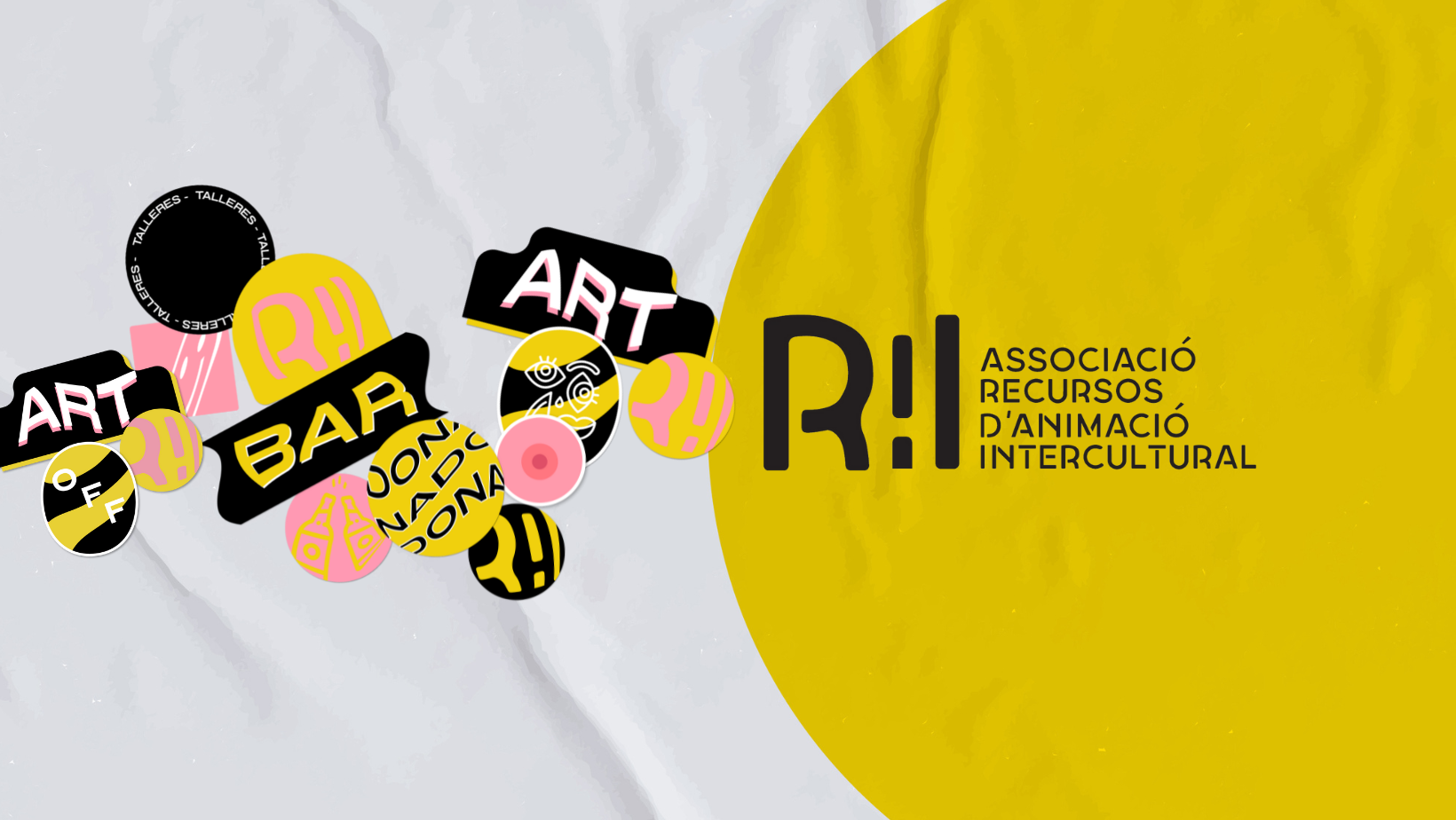 Logotip de la associació amb imatges representatives de tots els àmbits d’aquesta. Són: RAI-ART, RAI-TALLERS, RAI-Espai Bar, RAI-DONA.