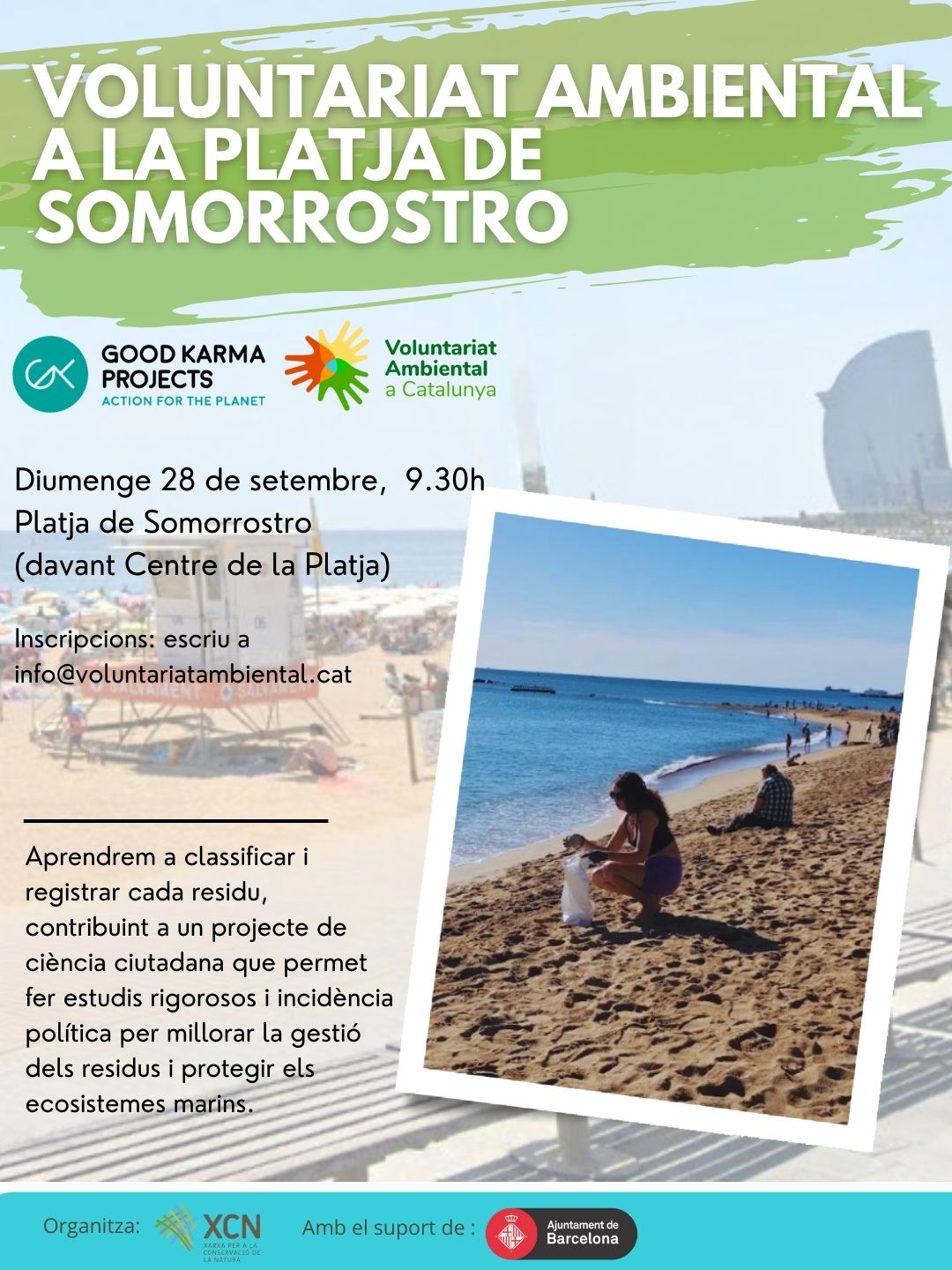 Recollida de residus a la Platja de Somorrostro dins del programa Voluntariat Ambiental a Barcelona