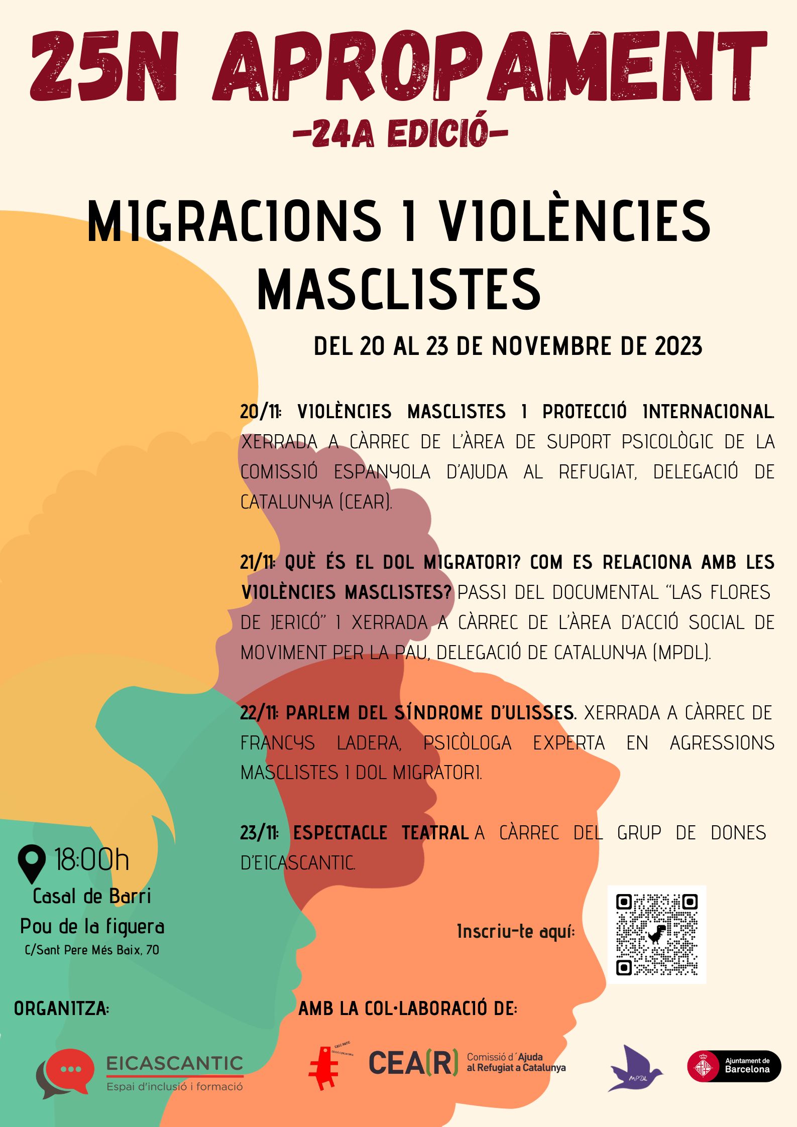 Cartell jornades 25N Apropament: "Migracions i violències masclistes"