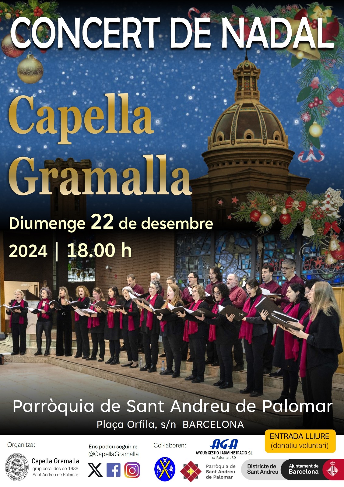 Capella Gramalla. Diumenge 22 de desembre 2024 18:00h. Parròquia de Sant Andreu de Palomar