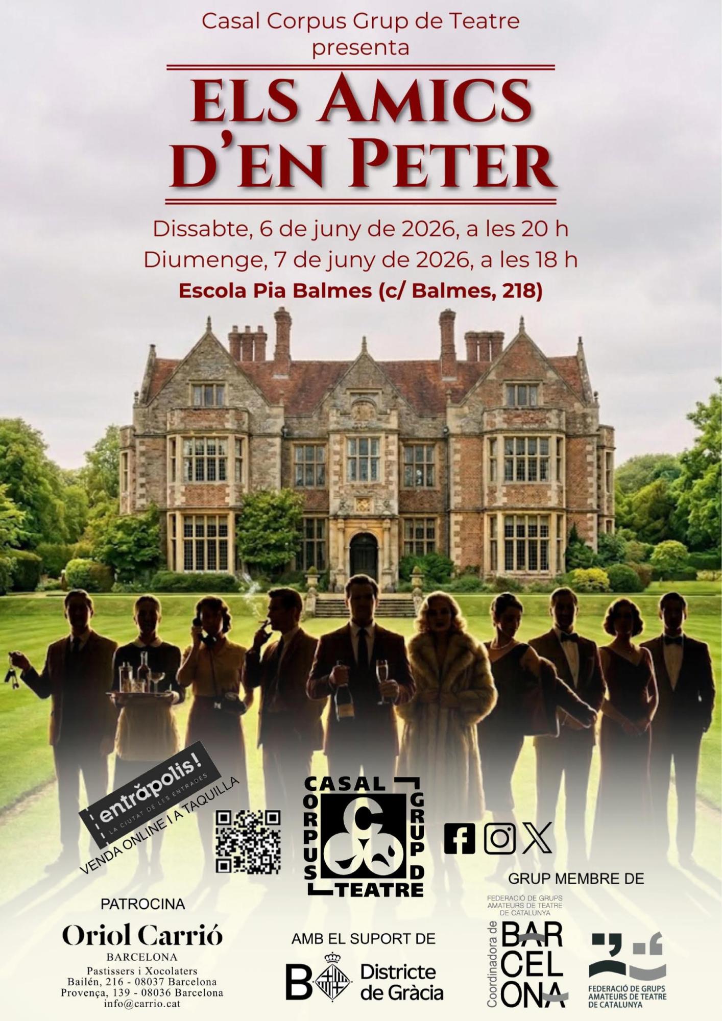 Cartell de l'obra Els amics d'en Peter representada pel Casal Corpus Grup de Teatre