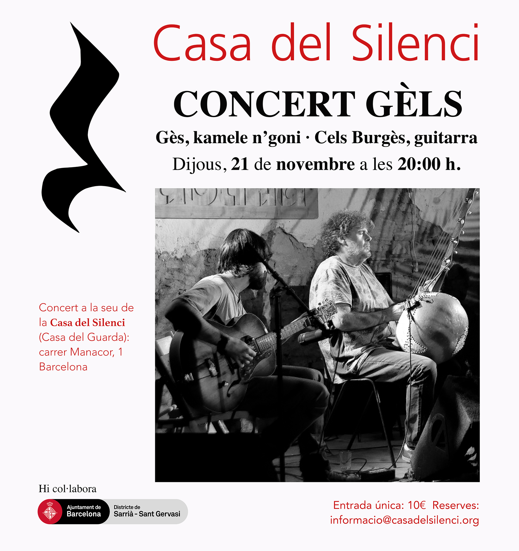 Cartell del concert del duo Gèls a la Casa del Silenci dijous 21 de novembre