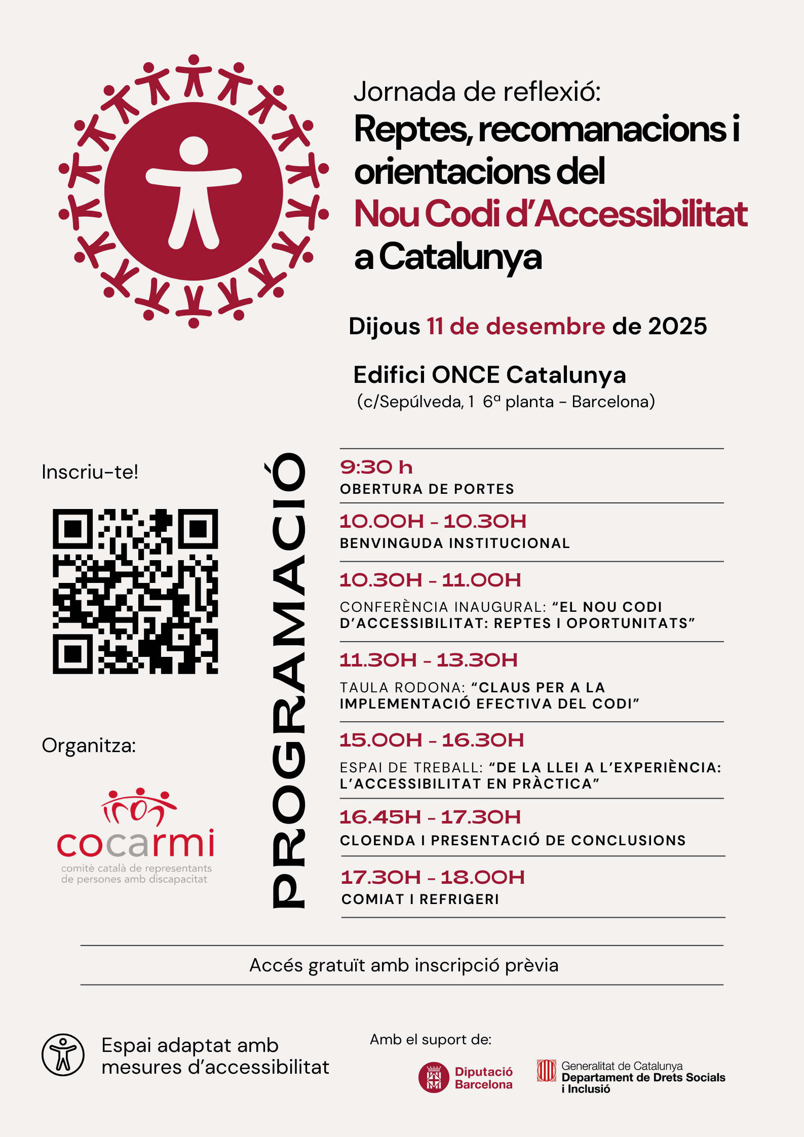 Cartell de la jornada del COCARMI sobre el nou Codi d'Accessibilitat de Catalunya