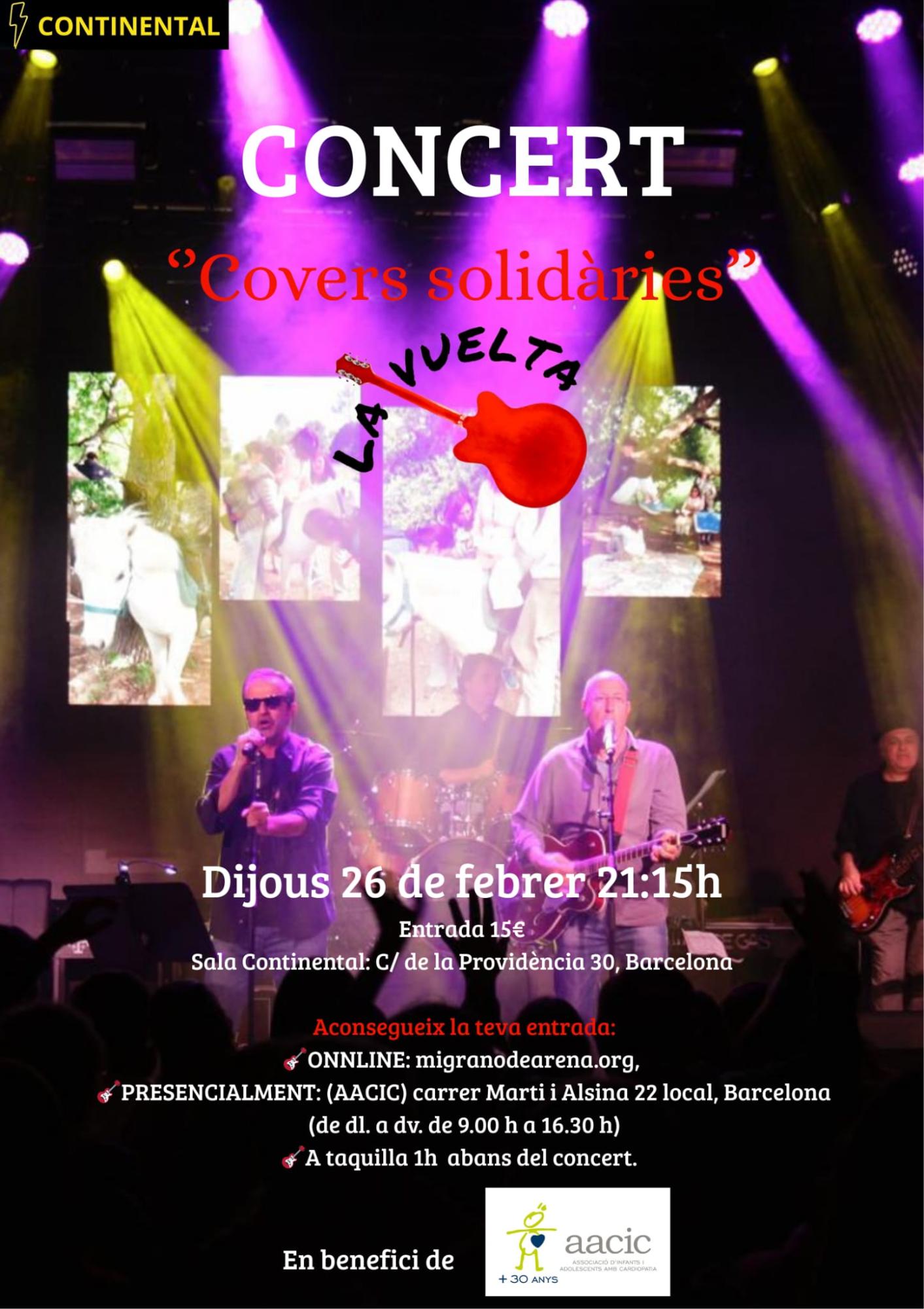 Cartell del Concert "Covers solidàries" amb La Vuelta en suport als infants i adolescents amb cardiopatia congènita