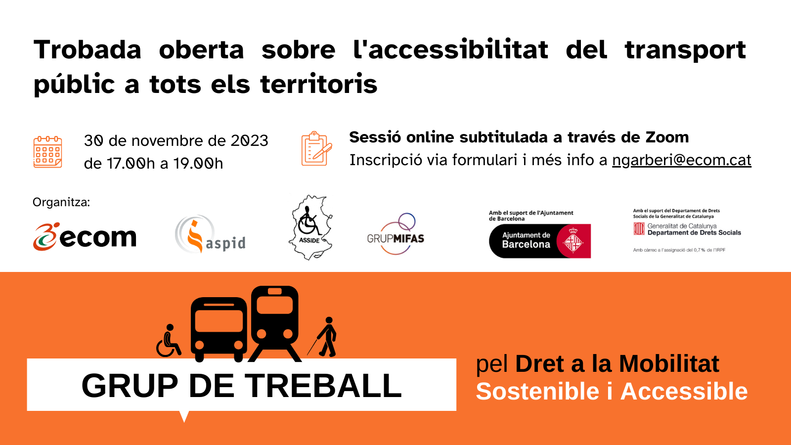 Cartell Trobada oberta sobre l'accessibilitat del transport públic a Catalunya