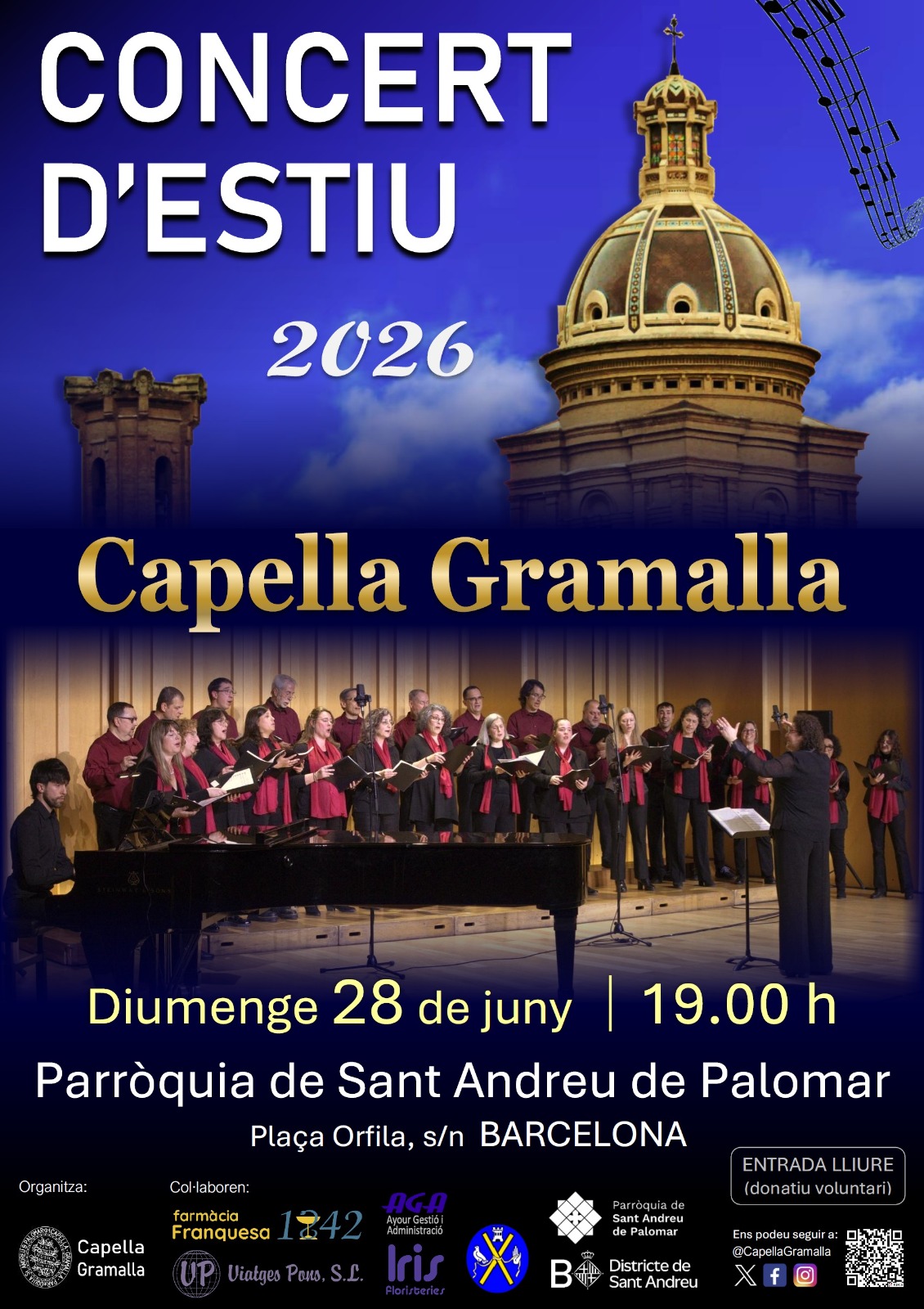 CONCERT D'ESTIU 2026 Diumenge 28 de juny 19h Parròquia de Sant Andreu de Palomar Plaça Orfila, s/n BARCELONA  Entrada lliure, donatiu voluntari