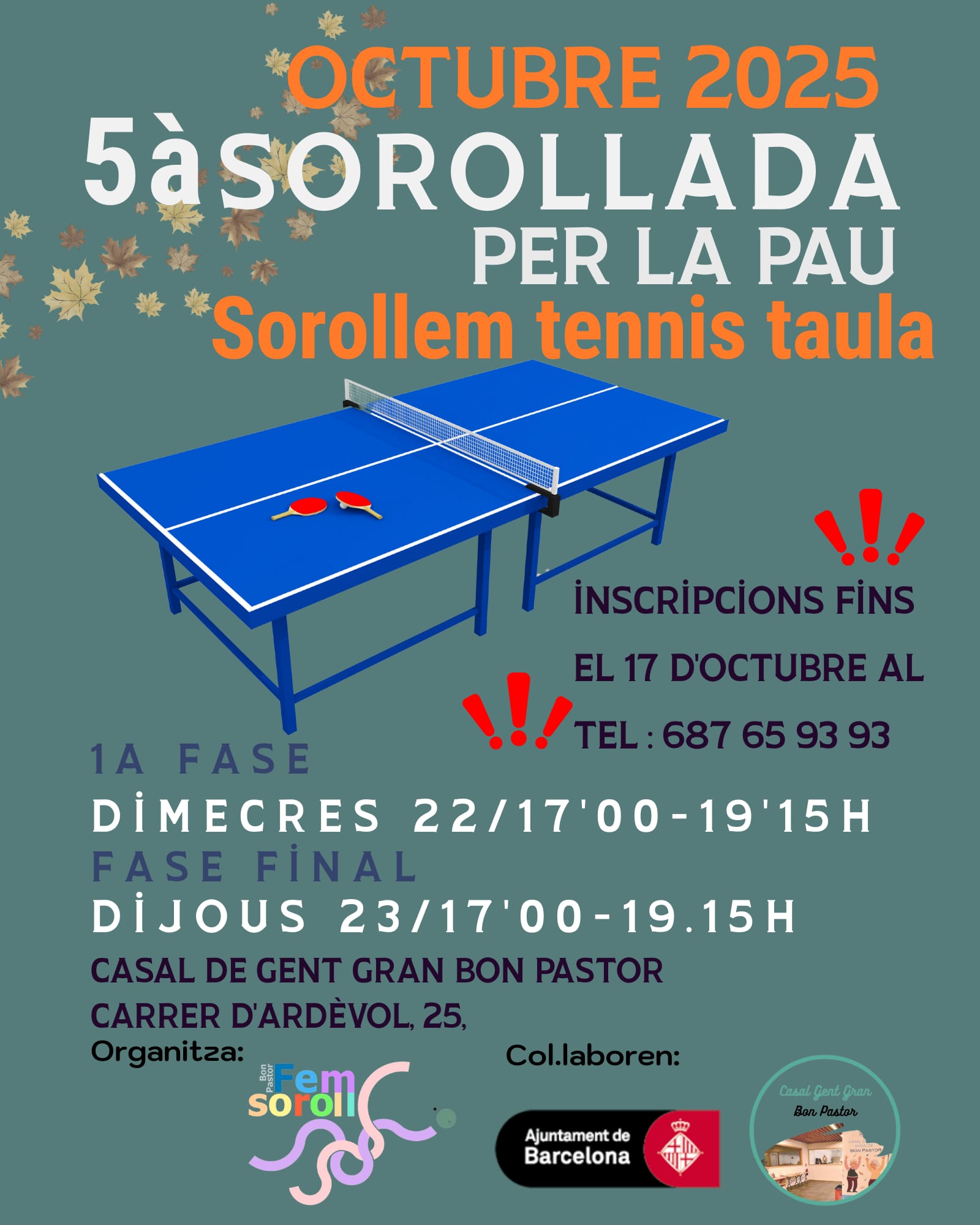 4 hores i mitja en dos dies, dimecres 22 i dijous 23 doctubre. Inscripcions al 687659393