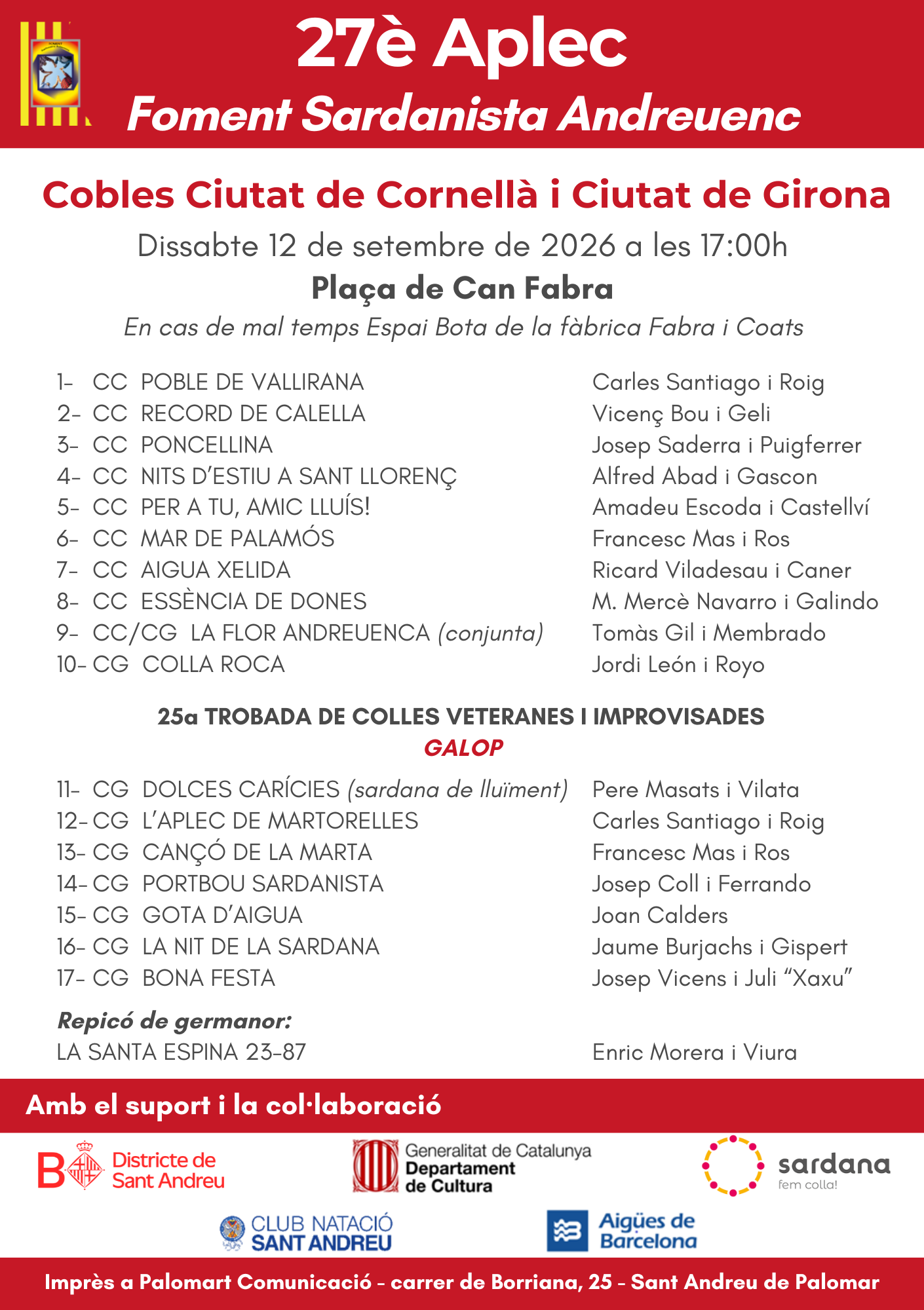 Programa de l'aplec andreuenc del 12 de setembre de 2026