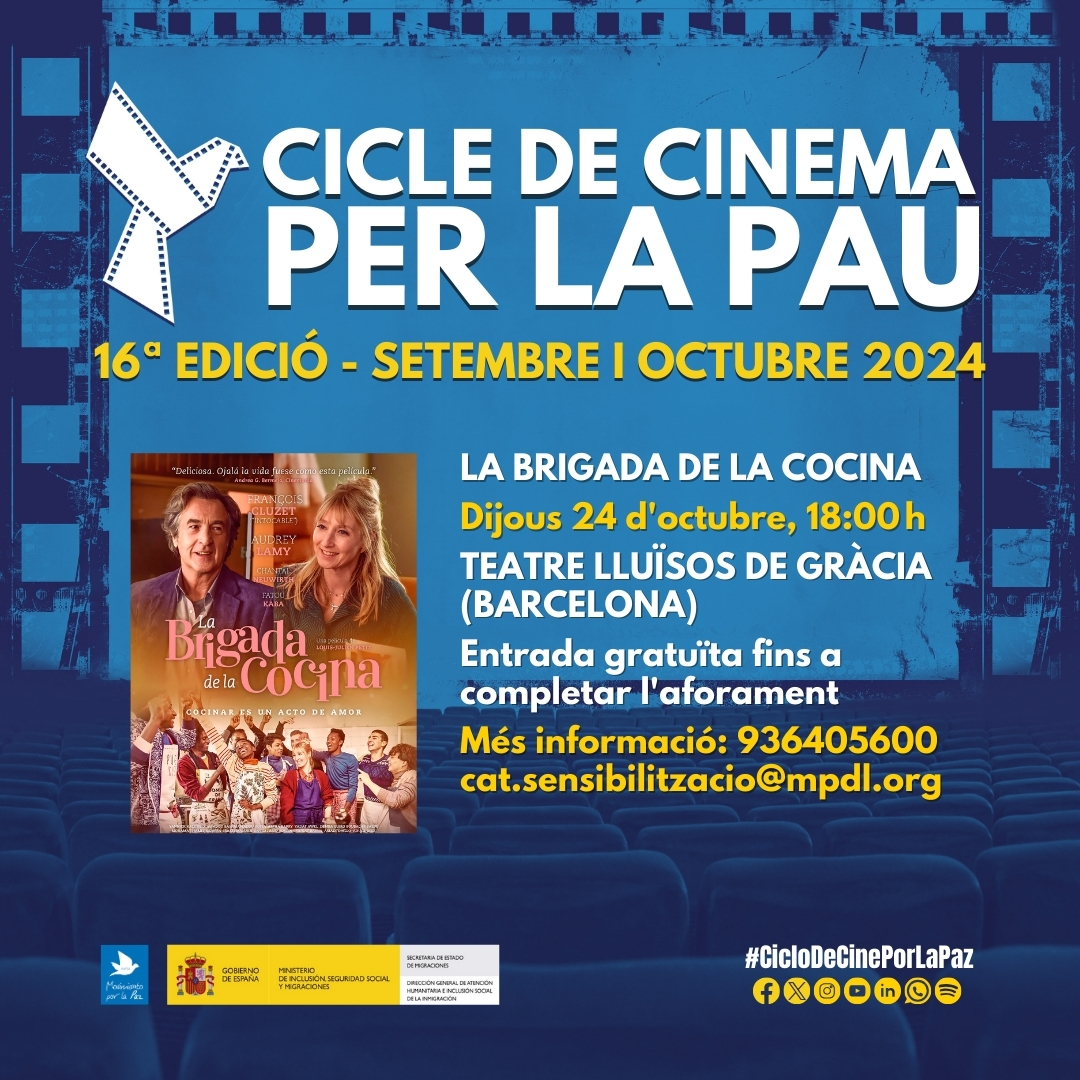 Cartell Cicle de Cine per la Pau. Pel·lícula "La Brigada de la Cocina". 24 d'octubre al Teatre Lluïsos de Gràcia