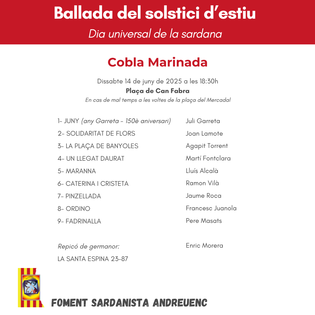 Programa de la ballada de sardanes del 14 de juny de 2025