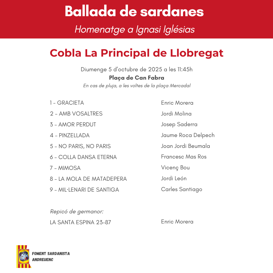 Programa de la ballada de sardanes del 5 d'octubre de 2025