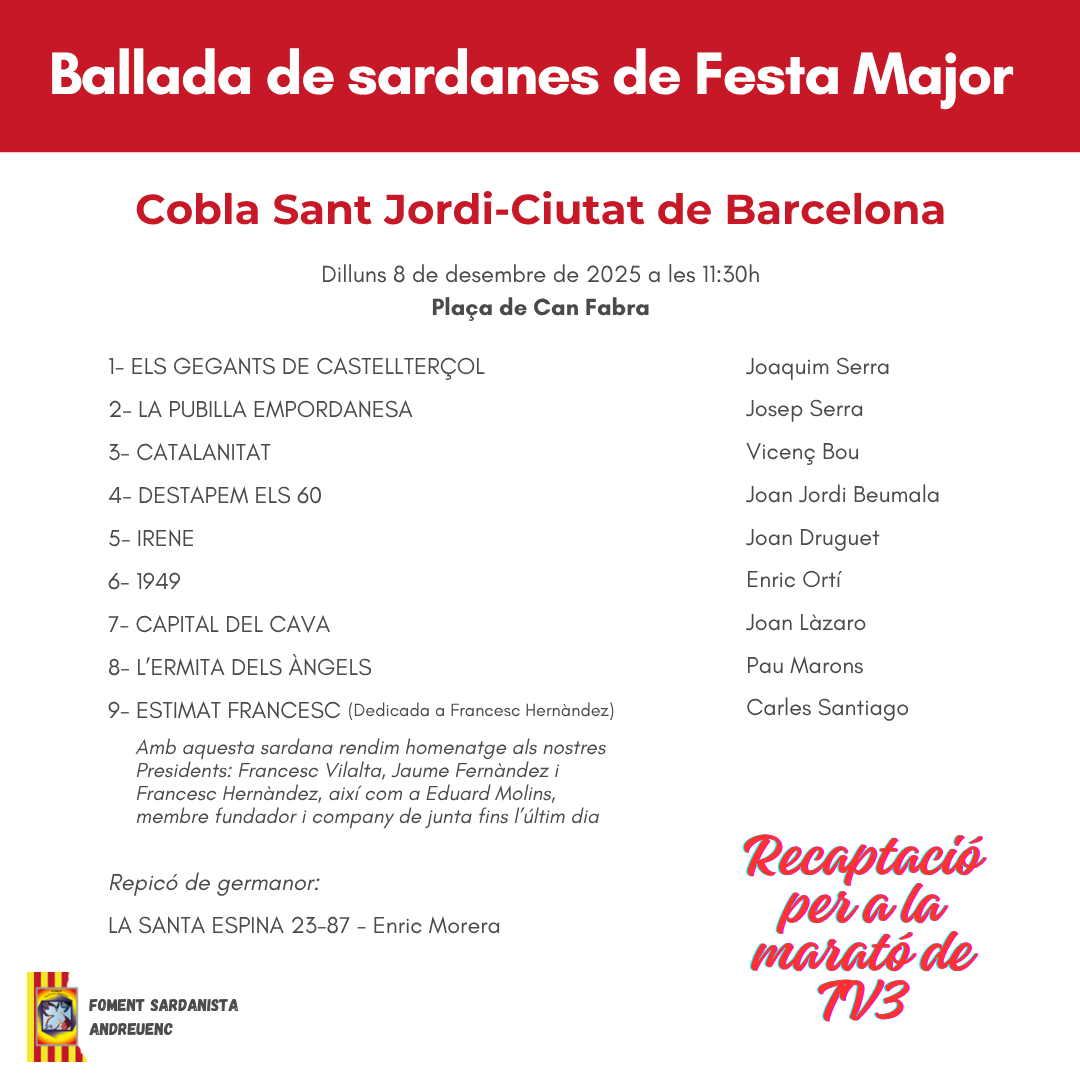 Programa de la ballada de sardanes del 8 de desembre de 2025