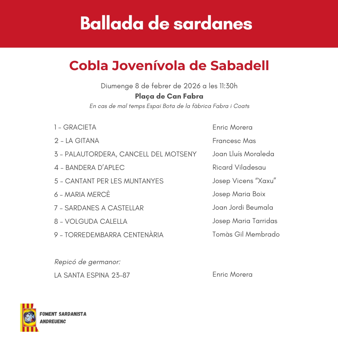 Programa de la ballada de sardanes del día 8 de febrer de 2026