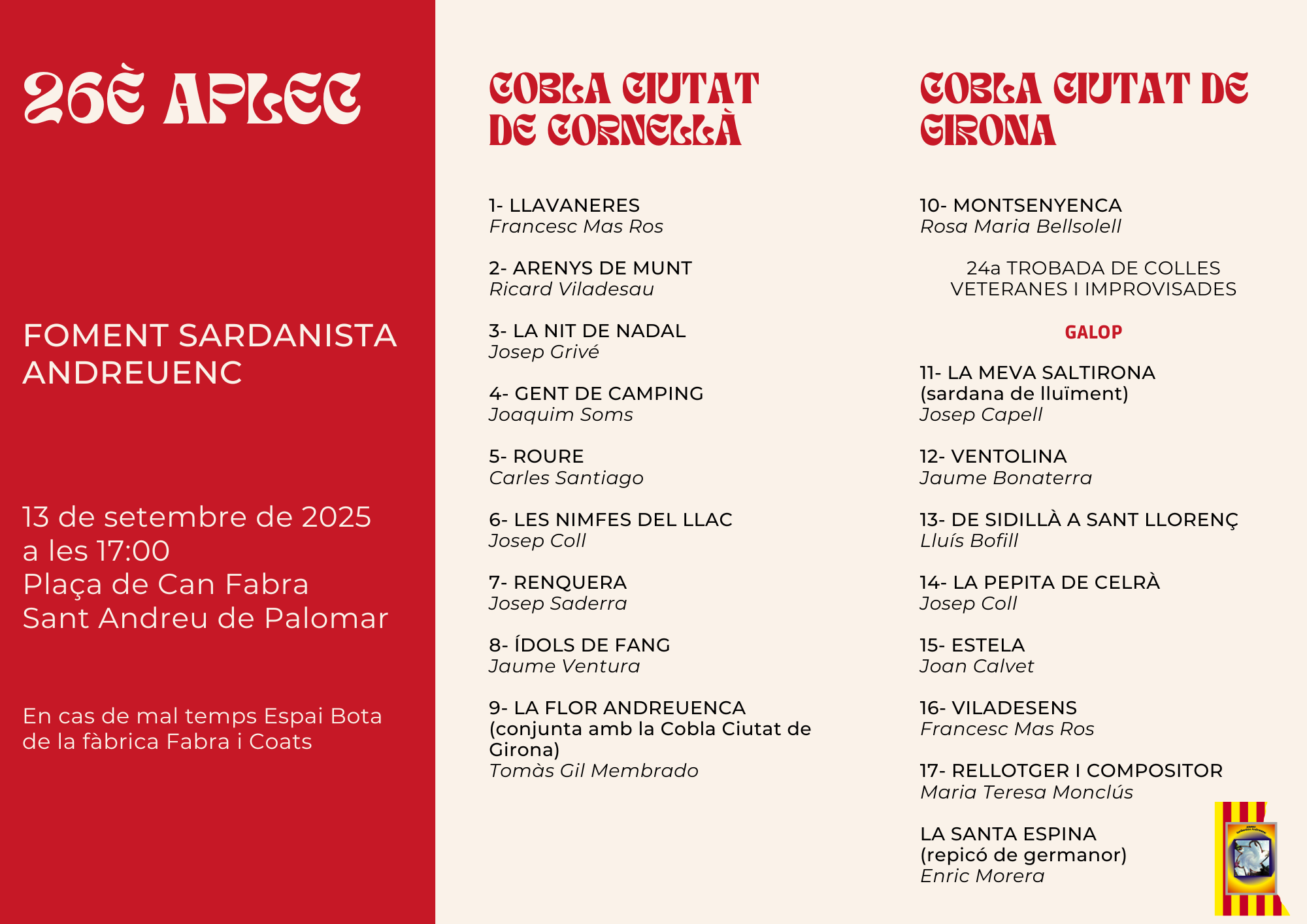 Programa de l'aplec de sardanes del 13 de setembre de 2025