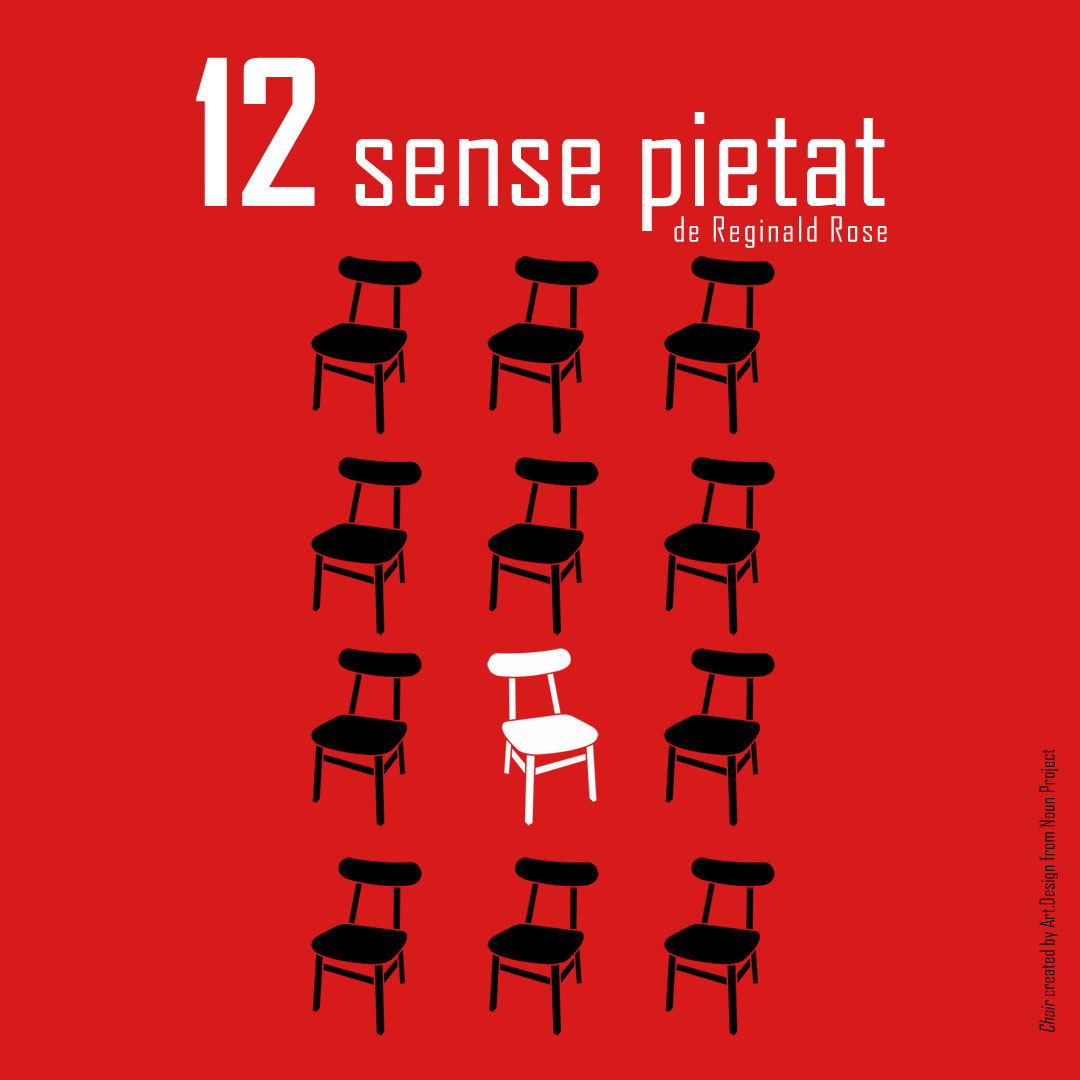 cartell 12 sense pietat. Onze cadires negres i una, blanca.