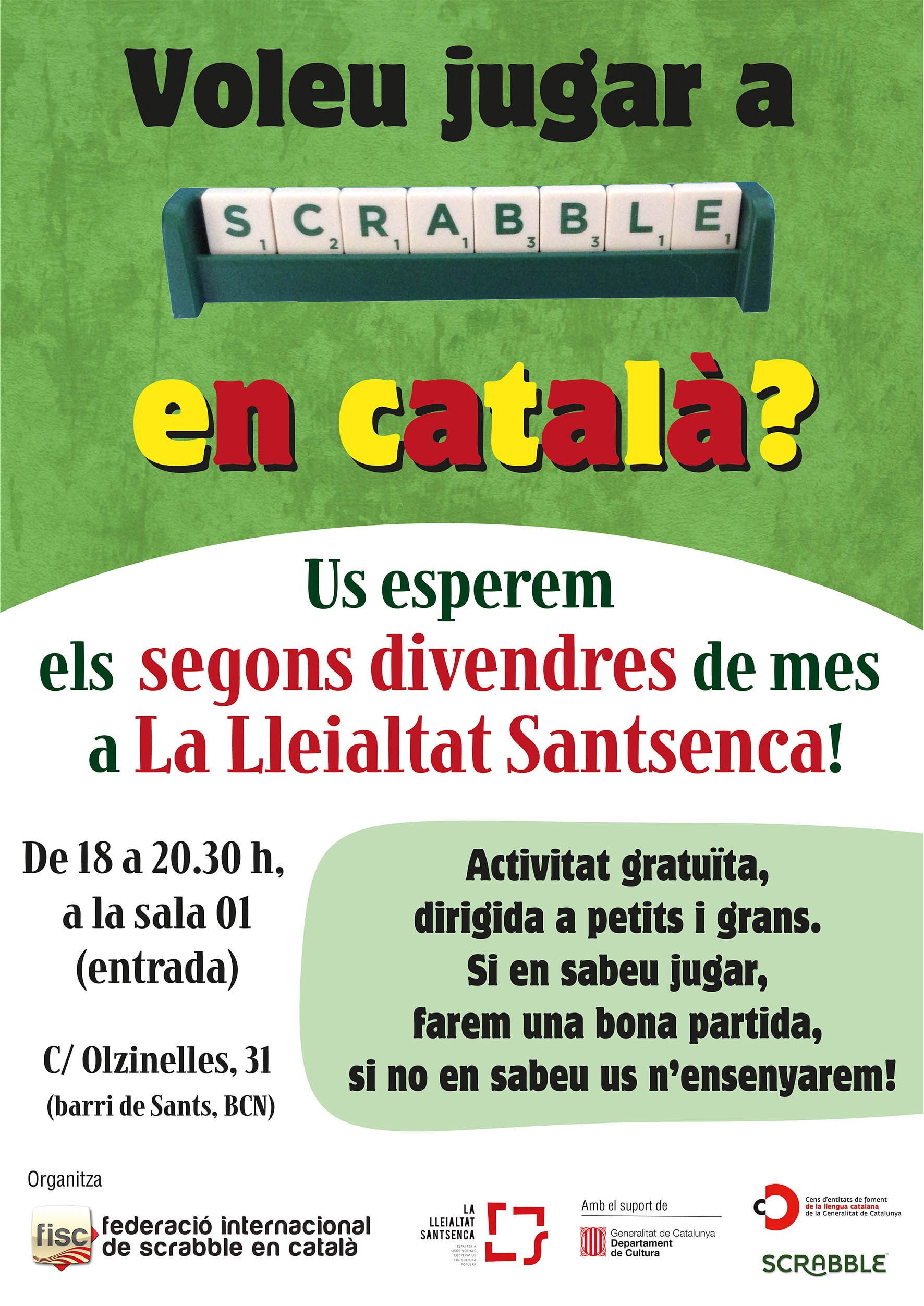 Cartell trobades de scrabble en català a Sants