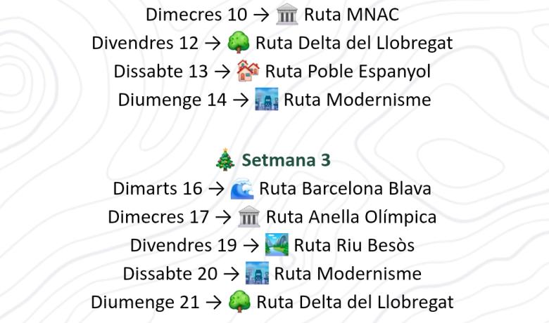 Calendari rutes desembre Wheeling Barcelona 