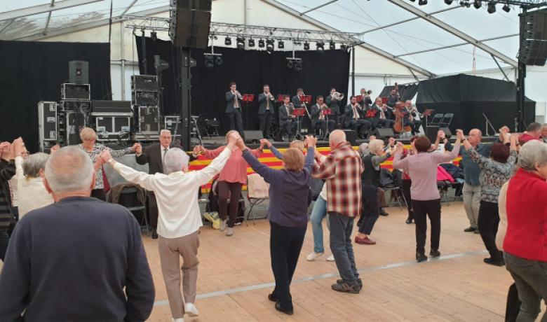 Persones ballant sardanes a la Festa Major del barri de Sant Andreu de Palomar