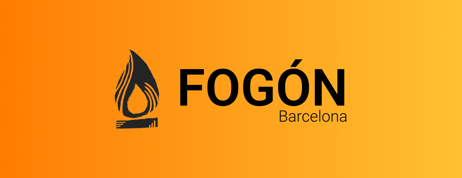 Logotip de Fogón Barcelona, una flama de color negre sobre fons taronja. 